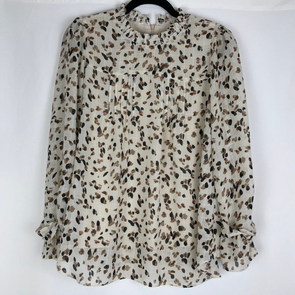 Naguagu High Neck Long Sleeve Print Blouse